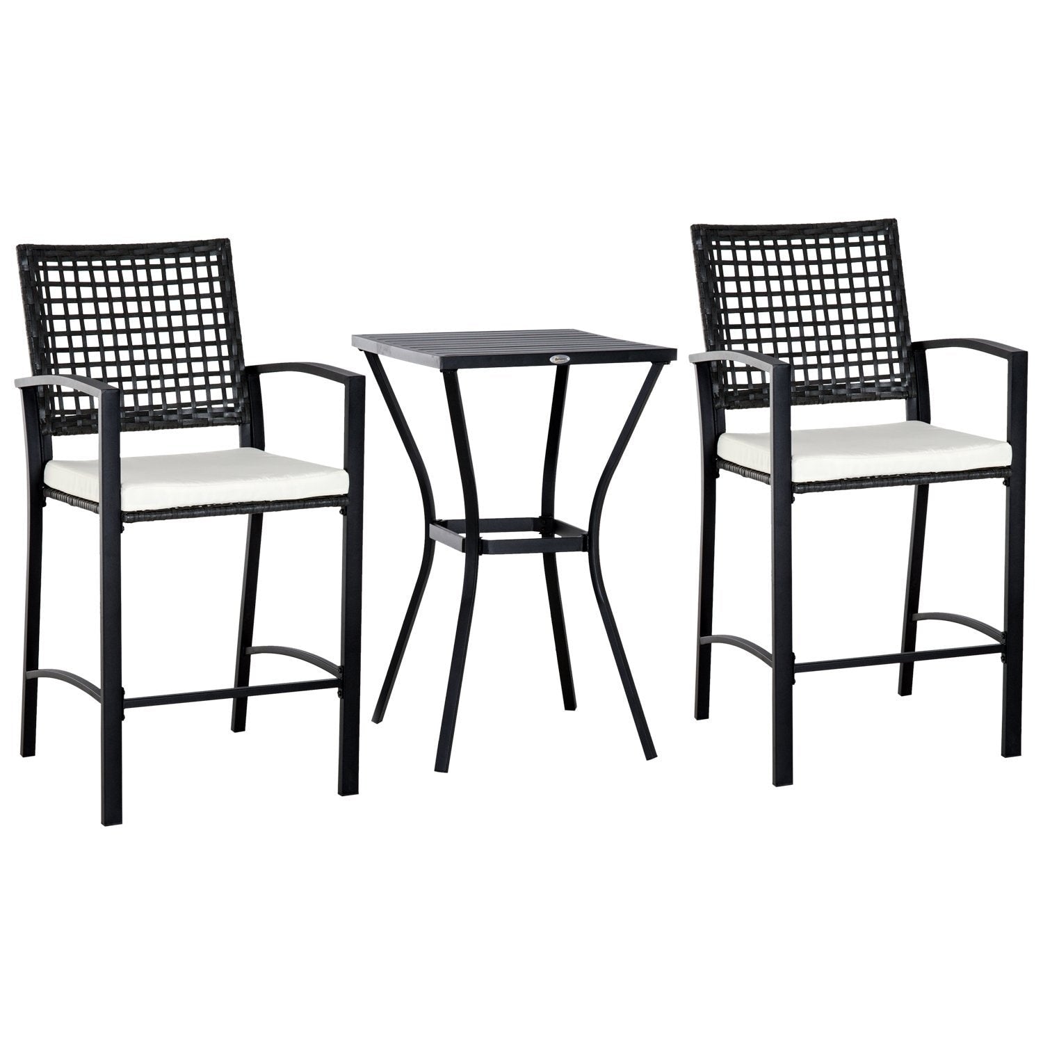 Outsunny 3 Piece Outdoor Patio Rattan Wicker Bistro Furniture Set With Classic Bar Style Seating