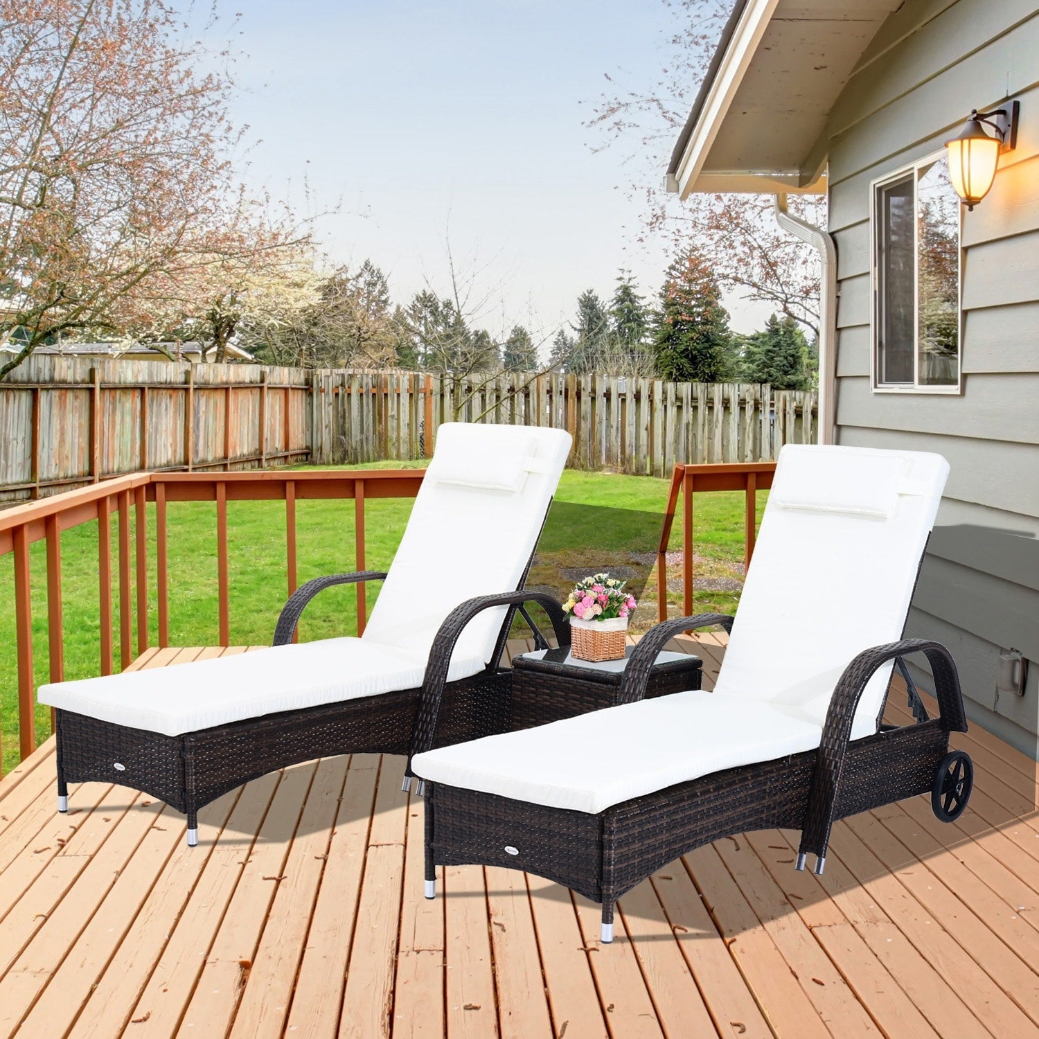 Havenside Home Edgewater 3 Piece Adjustable Rattan Chaise Lounge Chair Set