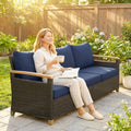 Outsunny 3 Seater Outdoor Couch Sofa Pe Wicker Patio Couch With Wide Deep Seating 4 Foam Cushions