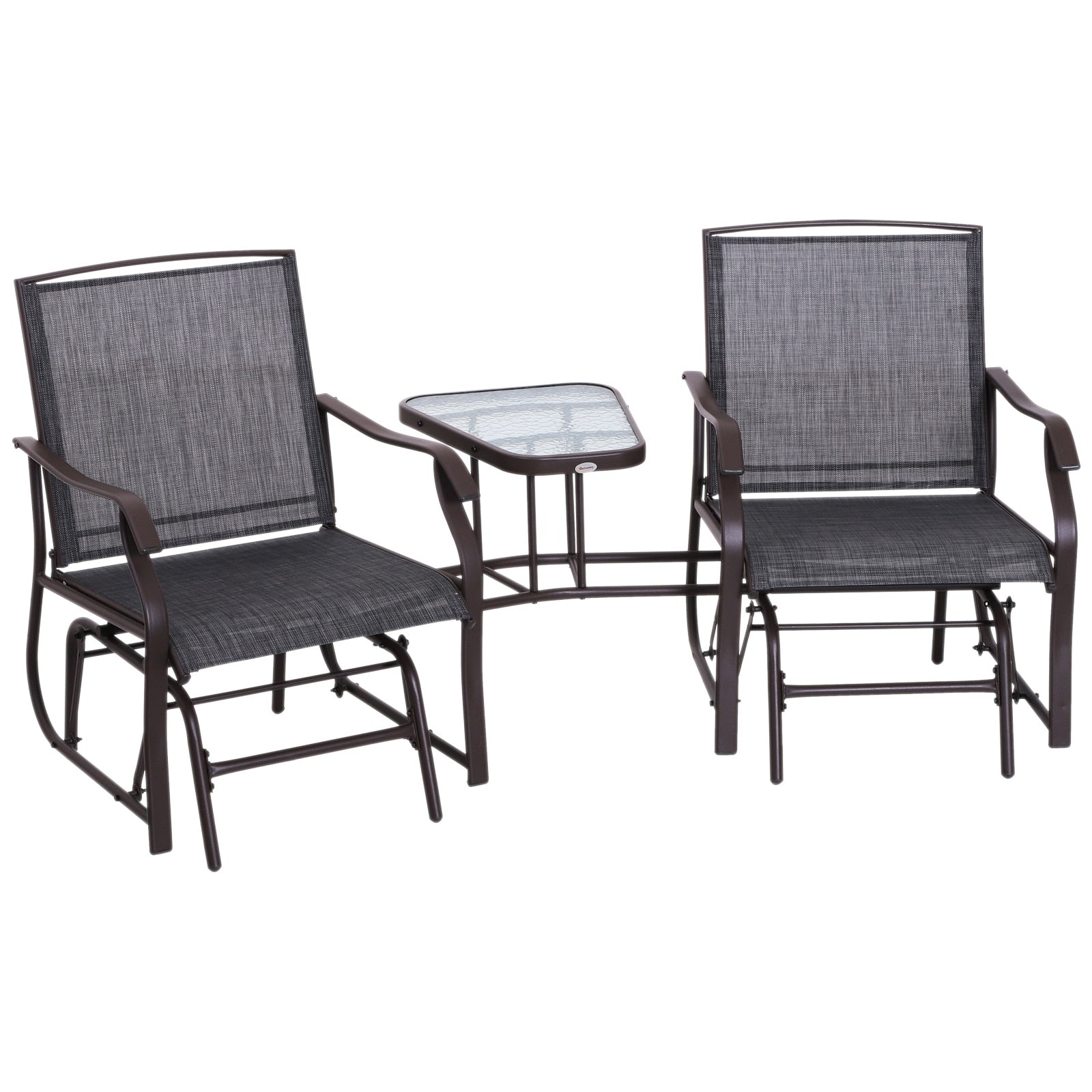Sylvestere Outdoor Sling Fabric 3 Piece Double Glider Rocker Chairs With Table Set