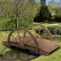 Outsunny 3.3Ft Wooden Garden Bridge Arc Stained Finish Walkway With Half Wheeled Railings Stained Wood