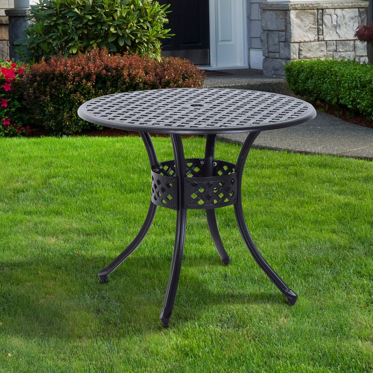 Outsunny Round Cast Aluminum Outdoor Dining Table Black