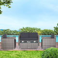 Outsunny 4 Piece Cushioned Patio Furniture Set With 2 Chairs Sectional And Glass Coffee Table Rattan Wicker Black
