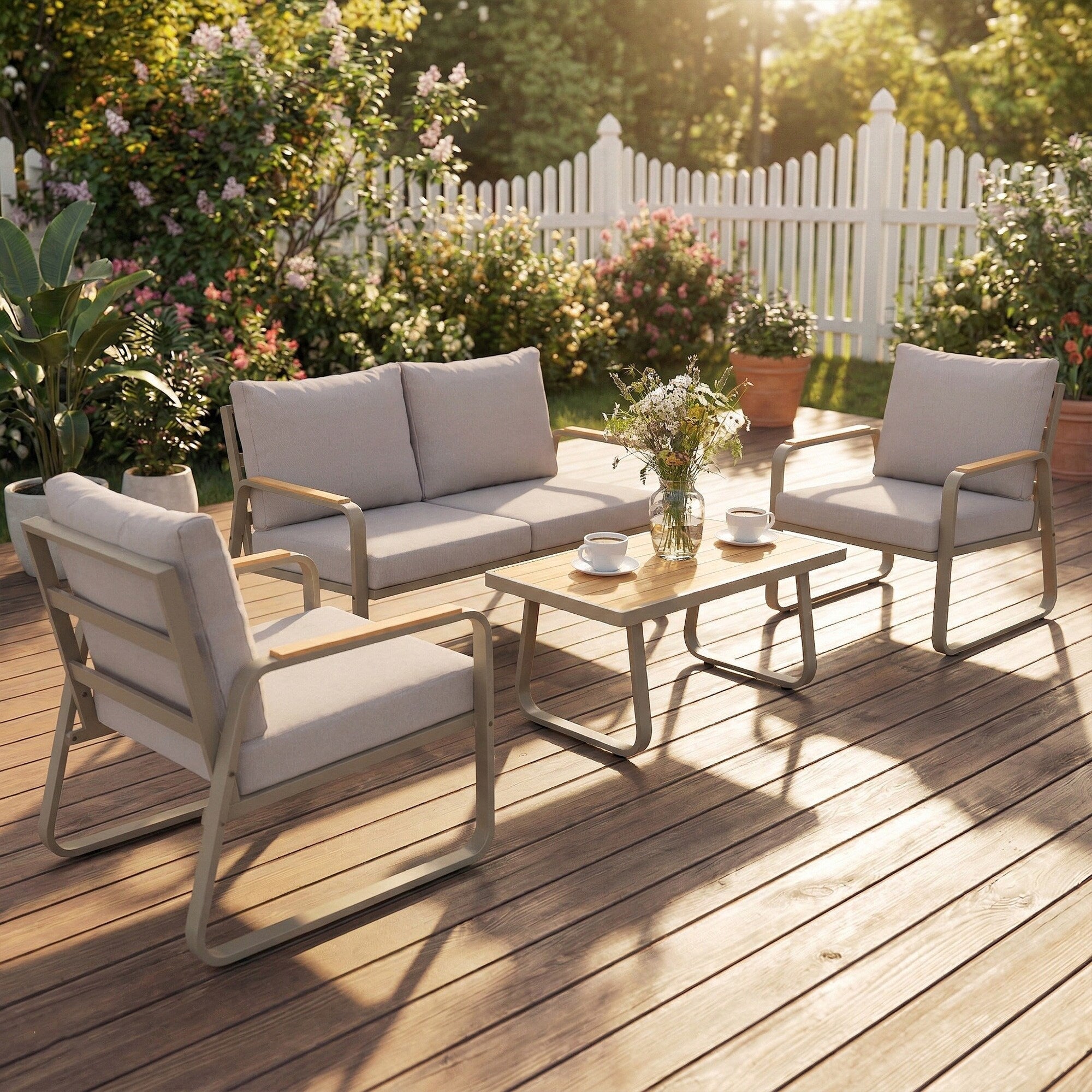 Outsunny 4 Piece Patio Furniture Set Outdoor Conversation Set With Loveseat 2 Armchairs Coffee Table And Cushions