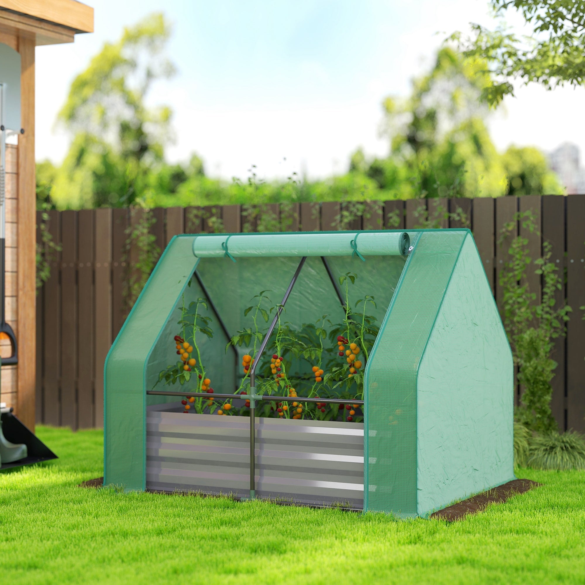 Outsunny 4 X 3 X 1Ft Raised Garden Bed With Mini Greenhouse Galvanized Raised Garden Bed With Cover For Herbs And Vegetables