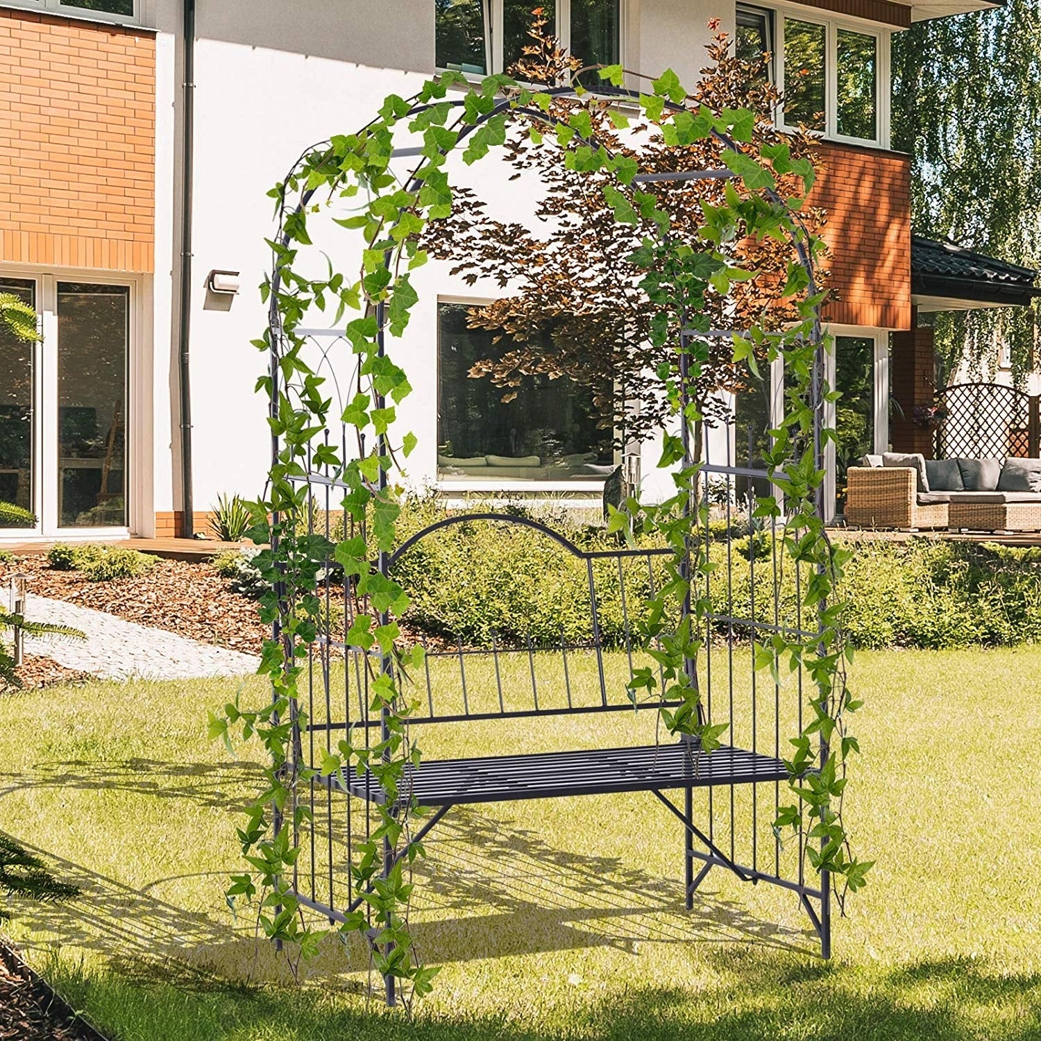 Outsunny 43 Metal Garden Arbor Arch With Bench Seat