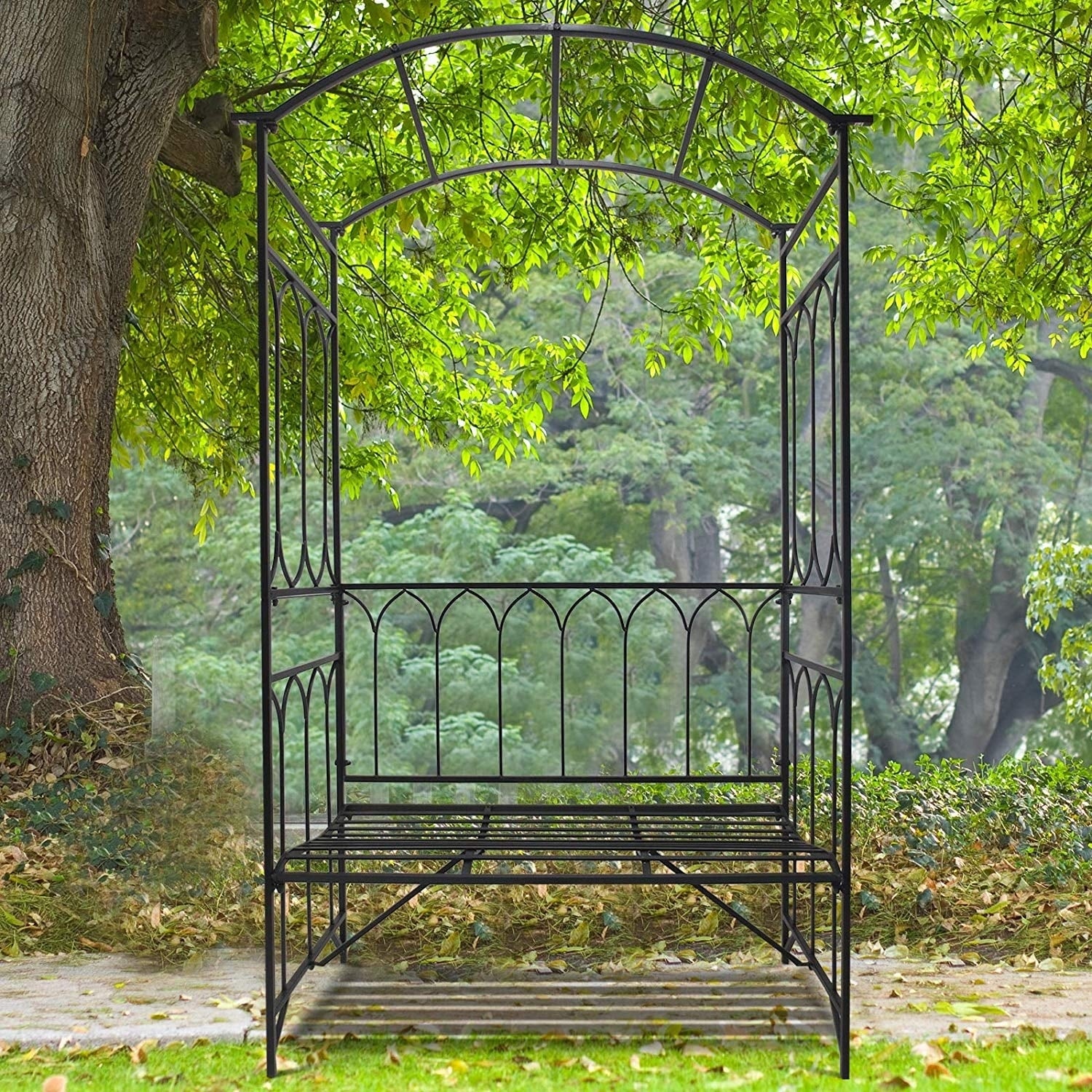 Outsunny 45 Metal Garden Arbor Arch With Bench Seat