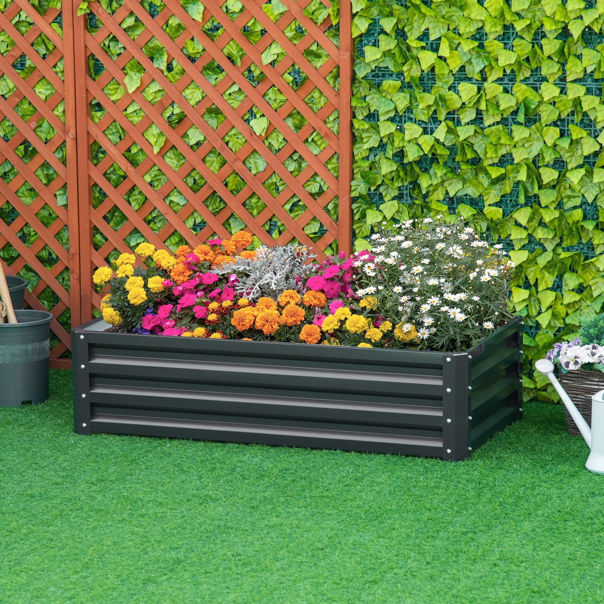 Outsunny 49 In. X 26 In. X 12 In. Galvanized Metal Raised Garden Bed