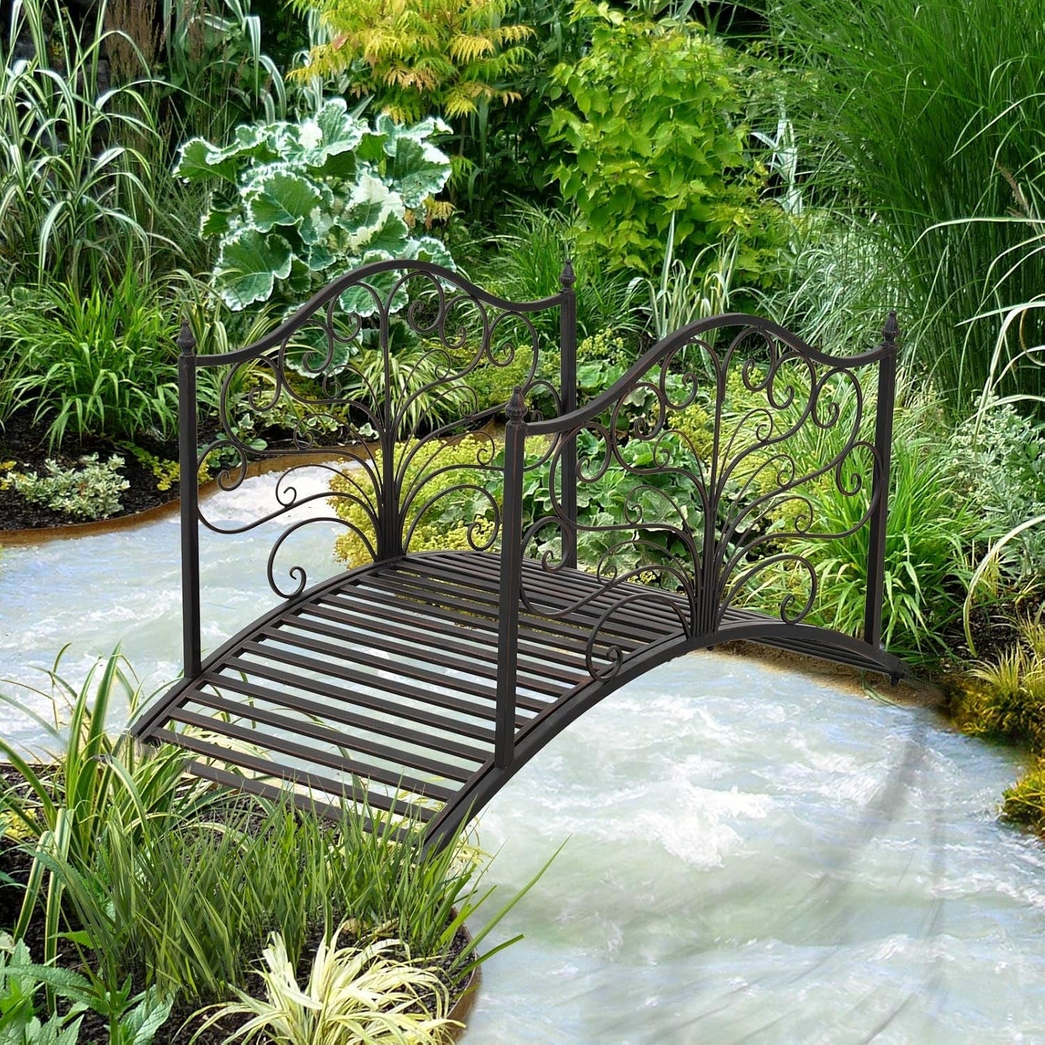 Havenside Home Pebbleton 4 Foot Arched Metal Decorative Garden Bridge