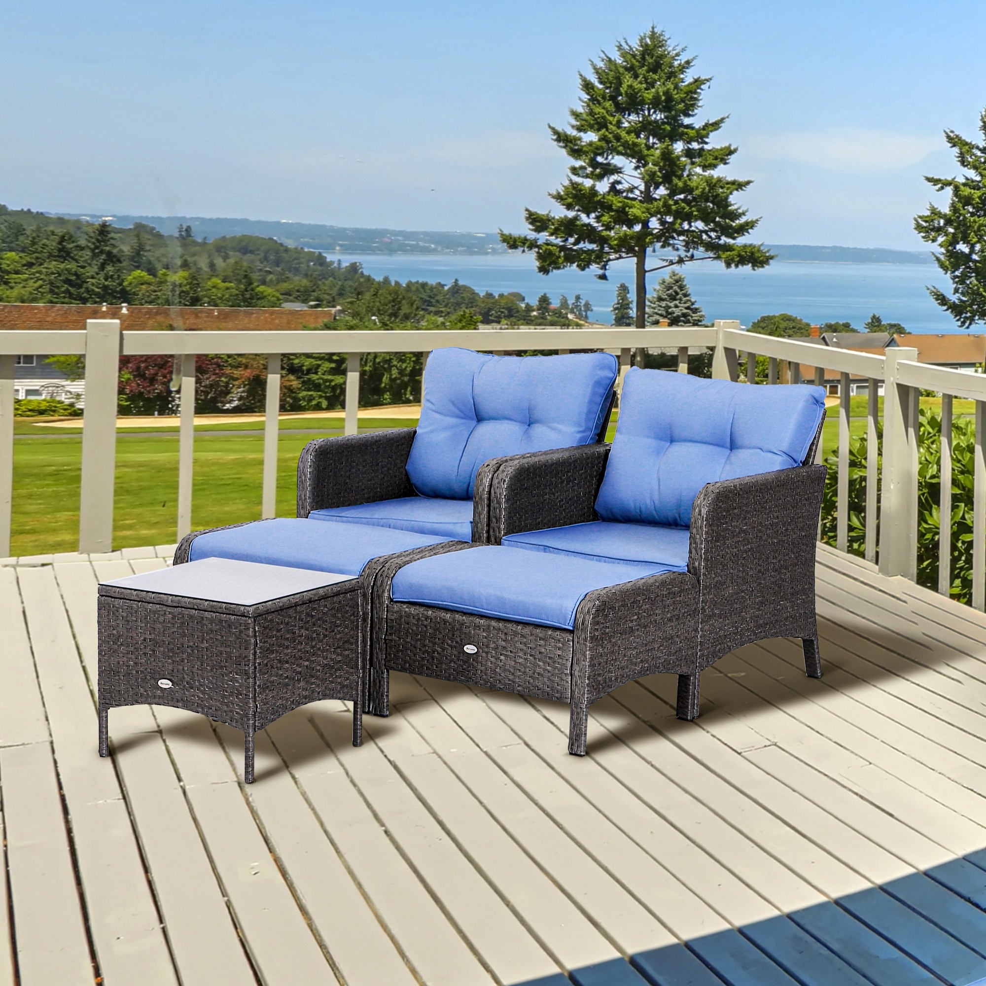 Outsunny 5 Piece Rattan Wicker Outdoor Patio Conversation