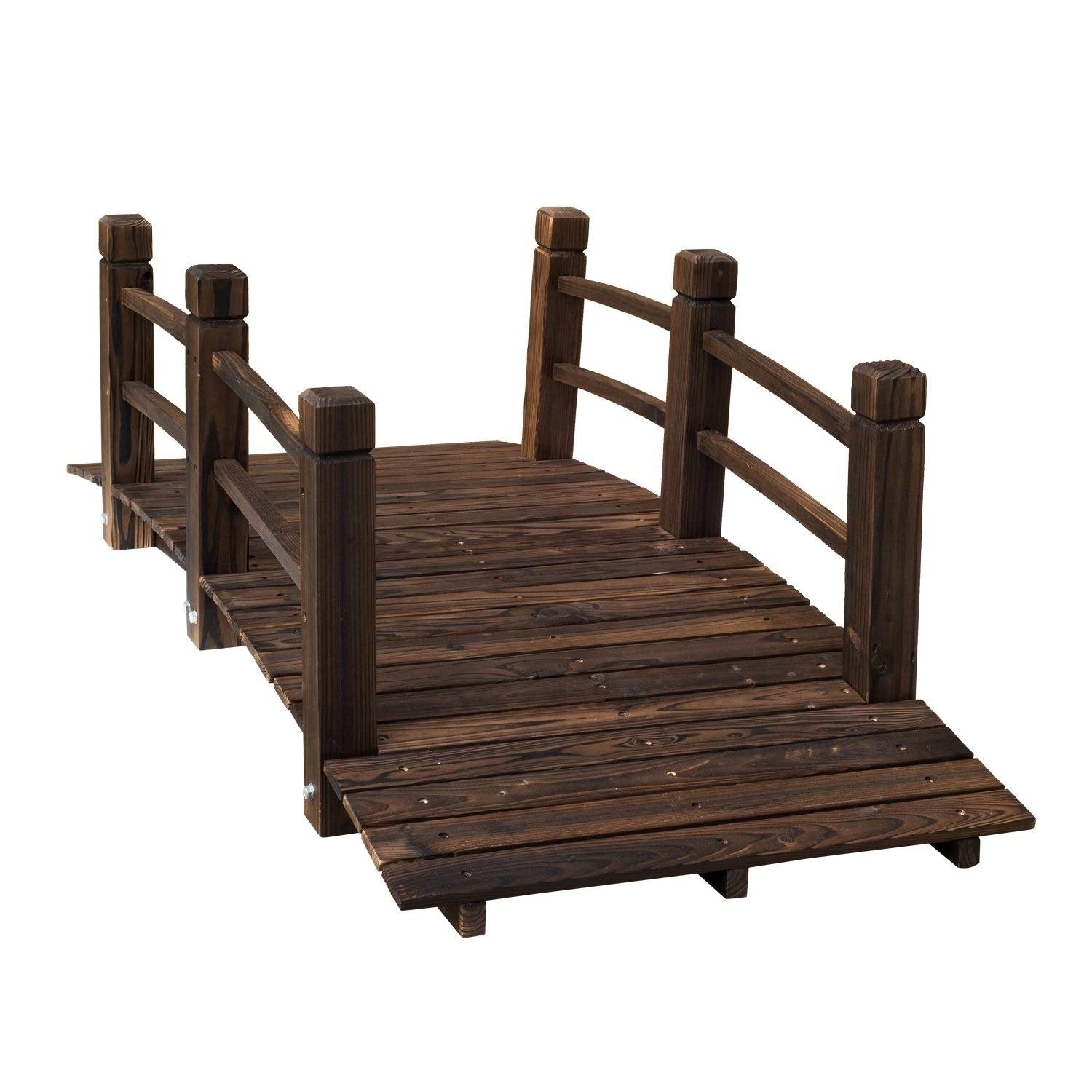 Outsunny 5 Foot Stained Wood Rustic Arched Decorative Backyard Garden Bridge With Railings