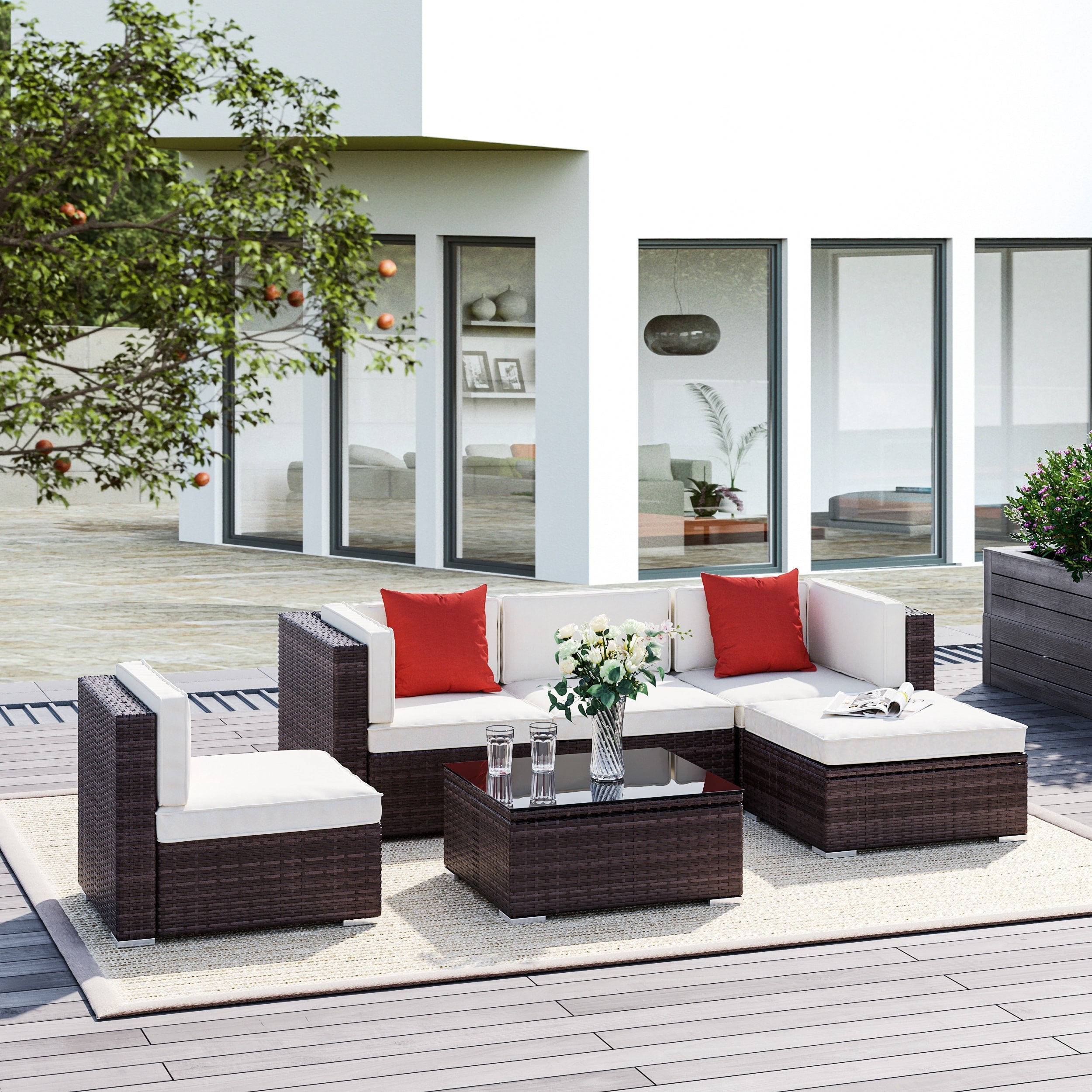 Outsunny 6 Pc Outdoor Patio Rattan Wicker Sectional Sofa Furniture Set