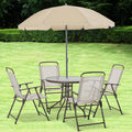 Outsunny 6Pc Patio Dining Furniture Set With Included Umbrella 4 Folding Dining Chairs A Glass Top Dinner Table