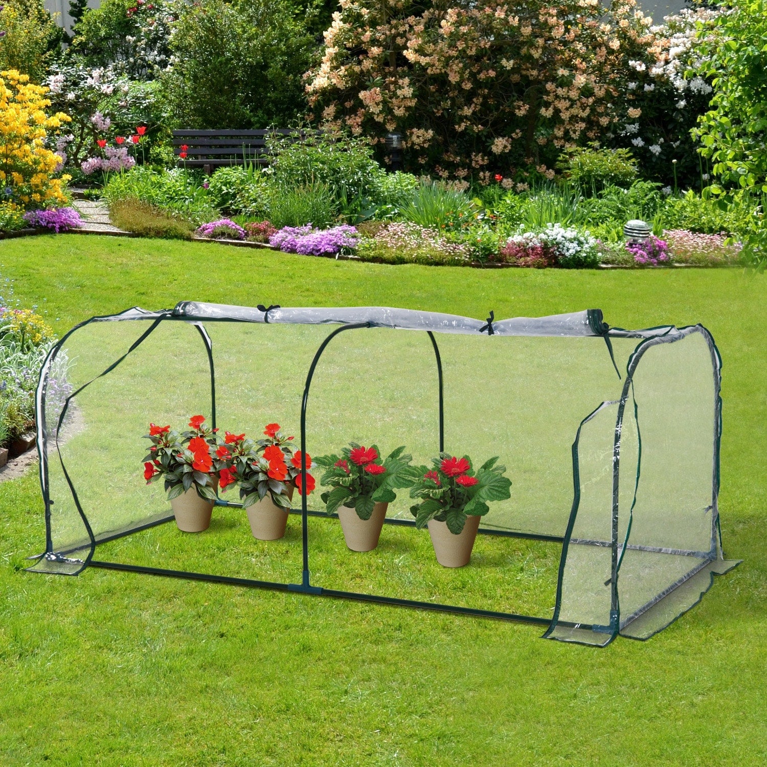 Outsunny 7 Ft L X 3 Ft W X 2.5 Ft H Outdoor Portable Flower Plant Garden Greenhouse Kit