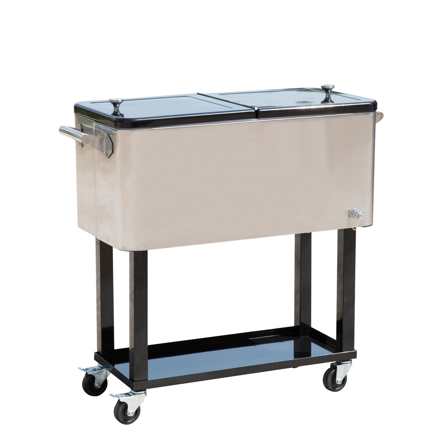 Outsunny 80 Qt Rolling Ice Chest Portable Patio Party Drink Cooler Cart Stainless Steel