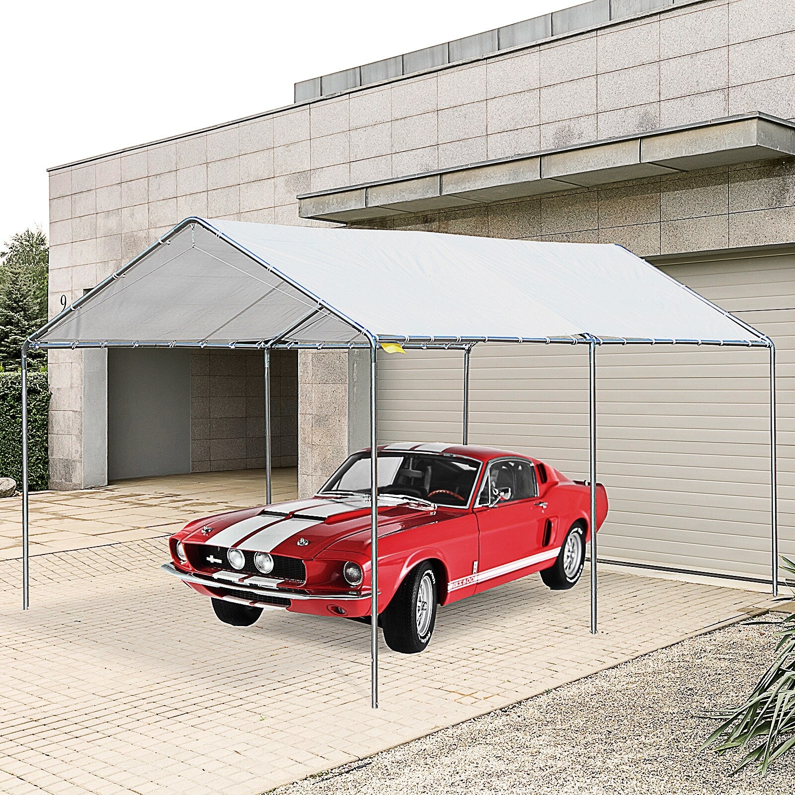 Outsunny 9.5 X 9.2 X 8.5 2 Room Heavy Duty Carport Canopy With Water Uv Fighting Material A Simple Open Design