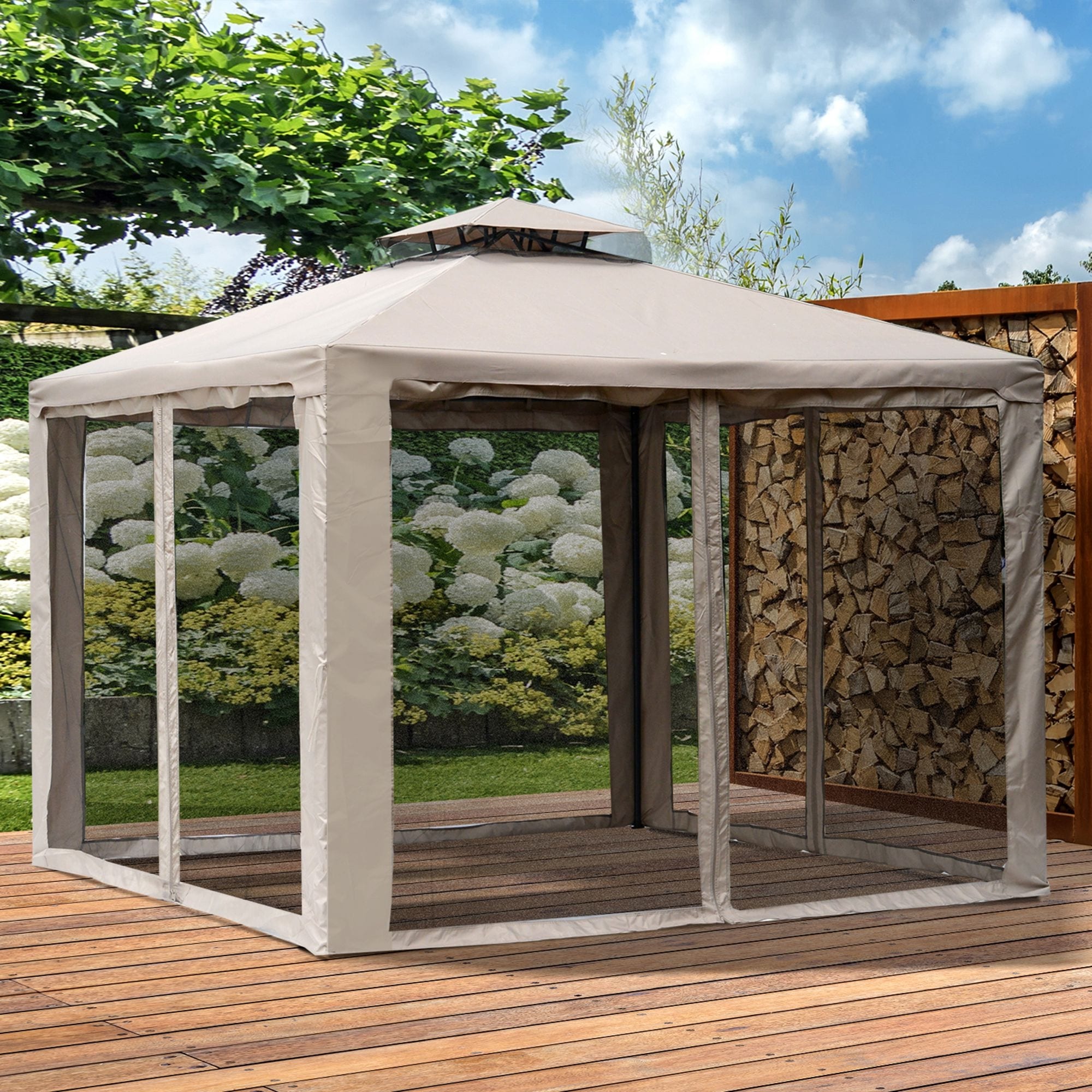 Outsunny 10 X 10 Steel Fabric Square Outdoor Gazebo With Mosquito Netting