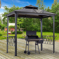 Outdoor Patio Bbq Double Tier Canopy Gazebo With 2 Shelves