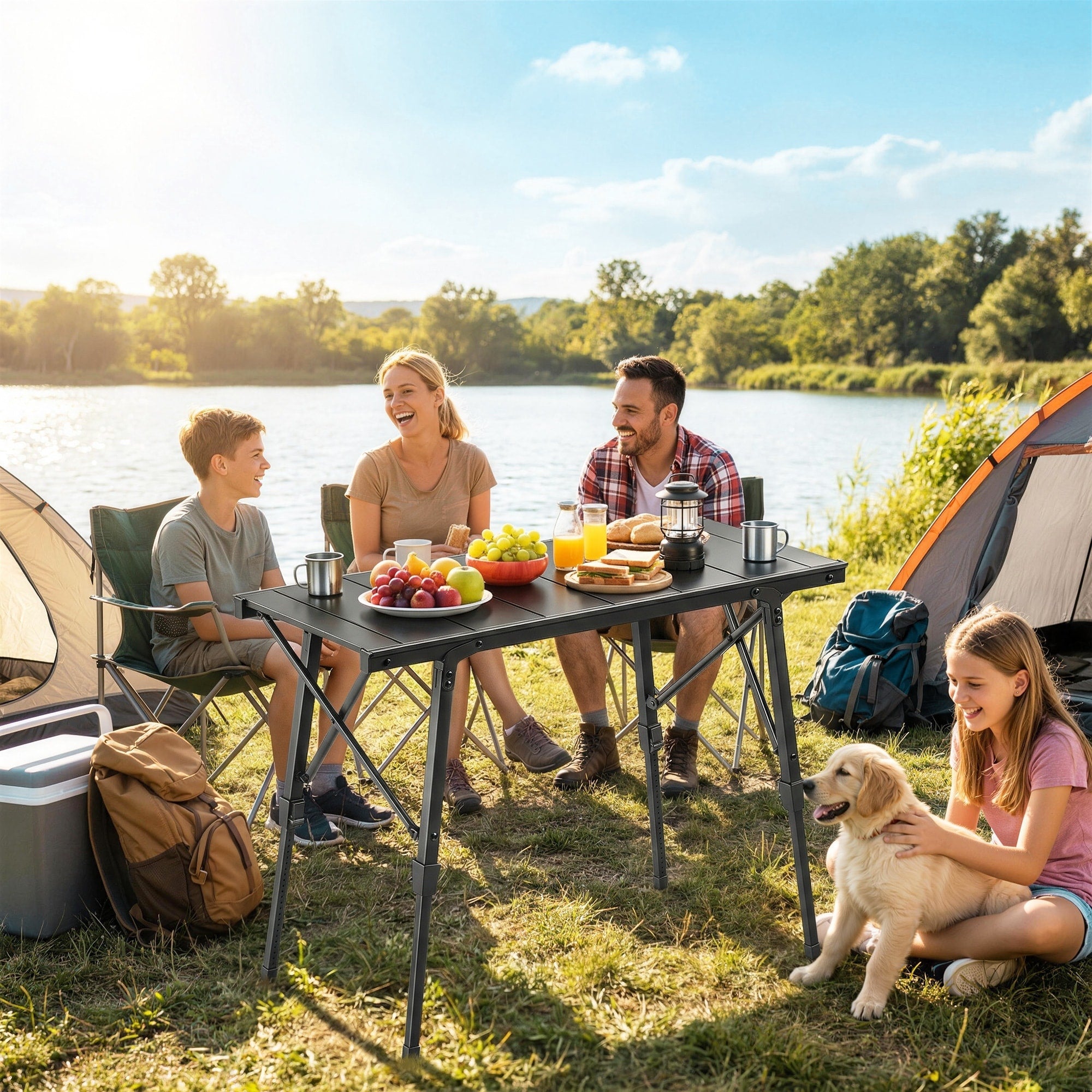 Outsunny Adjustable Height Folding Picnic Table With Removable Plates Aluminum Camping Table Portable