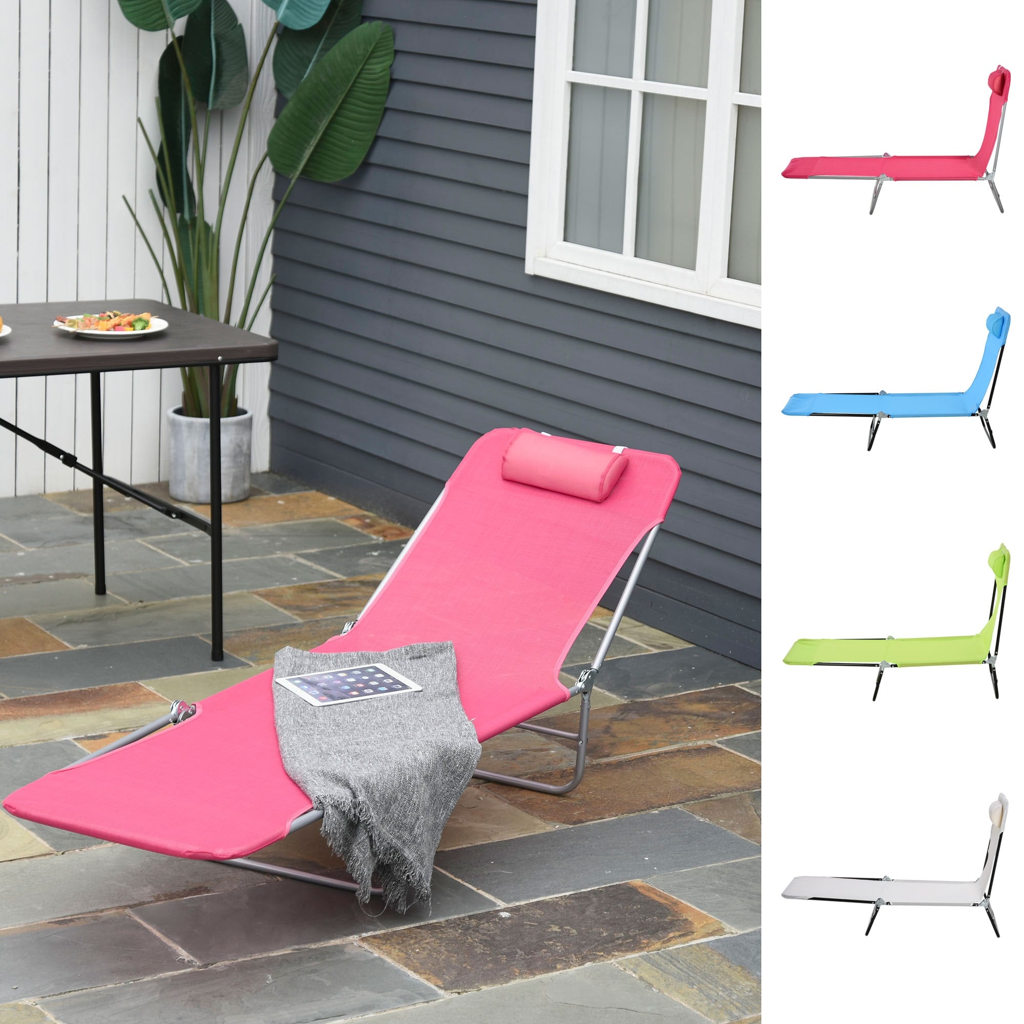 Outsunny Adjustable Level Chaise Sun Lounge Chair For The Beach Patio Or Deck W Folding Design Sturdy Frame Blue