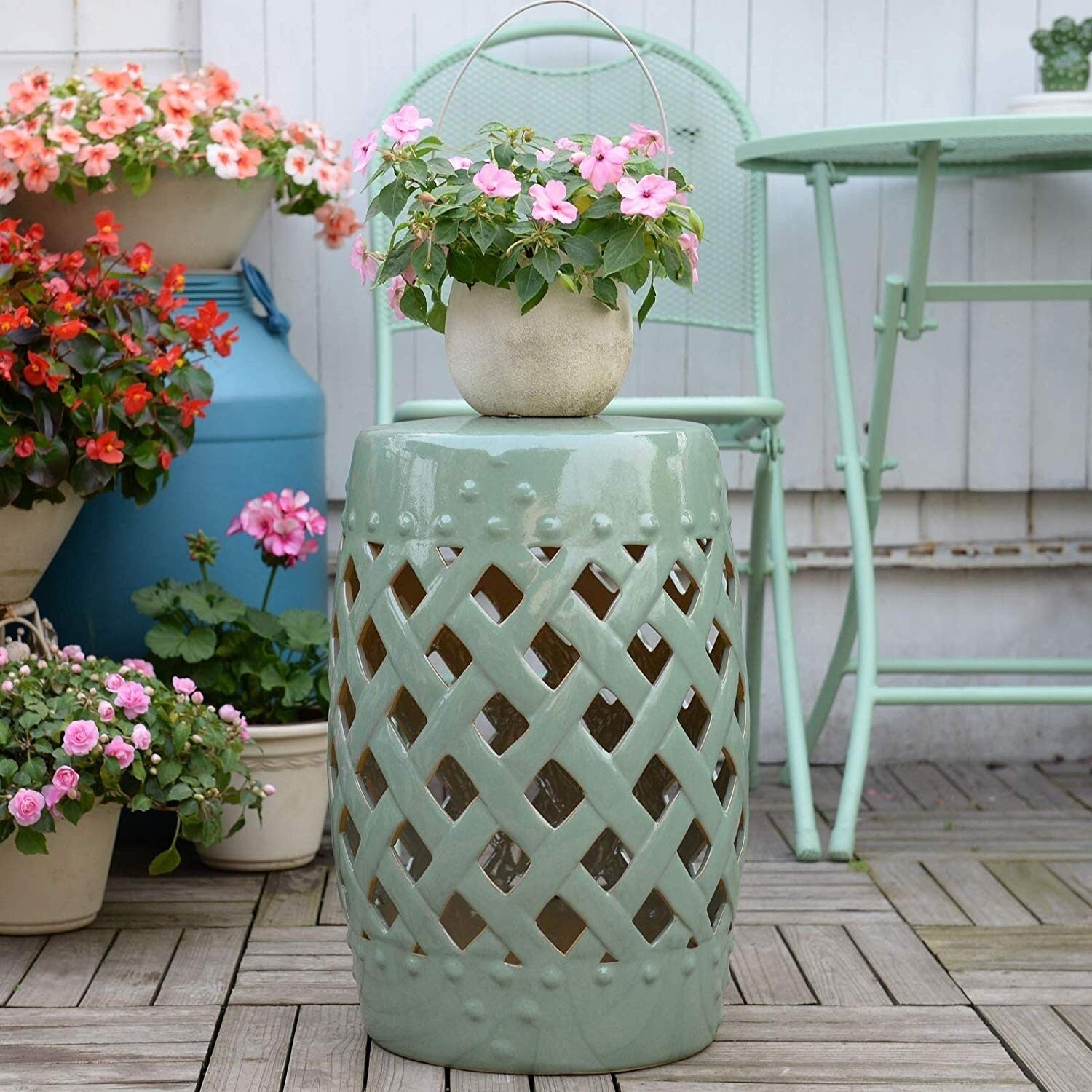 Outsunny Ceramic Indoor Outdoor Lattice Garden Stool