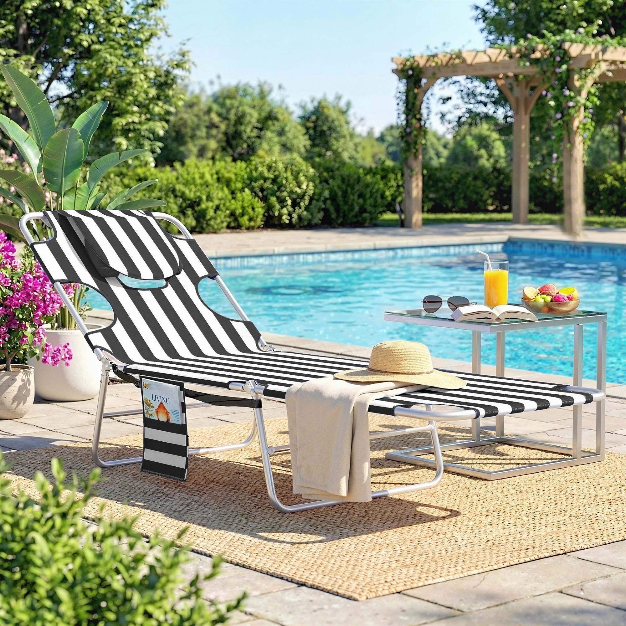 Outsunny Chaise Lounge Chair Outdoor With Face Arm Hole 5 Position Reclining Face Down Tanning Chair With Carry Strap