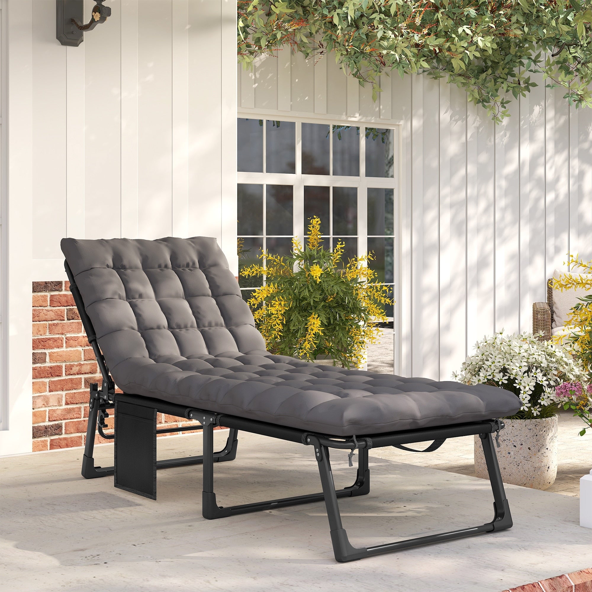 Outsunny Chaise Lounge Chair Outdoor 5 Position Reclining Pool Lounge Chair With Cushion Side Pocket Headrest