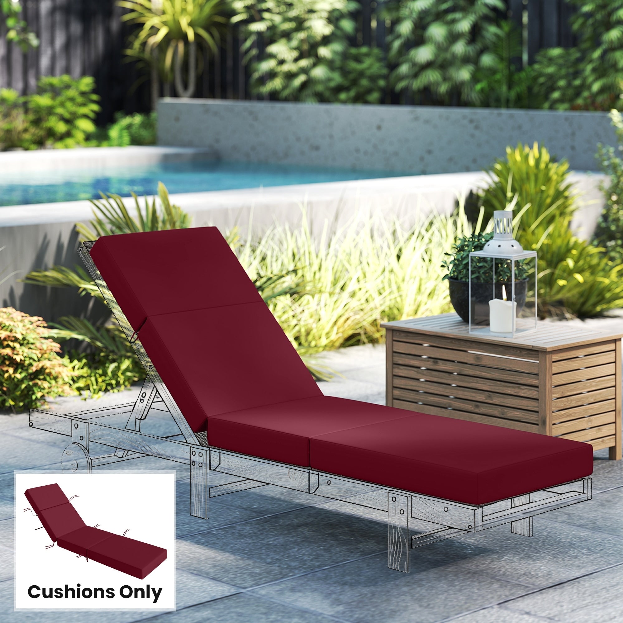 Outsunny Chaise Lounge Cushion 4 Thick Outdoor Lounge Chair Cushion With Non Slip Ties