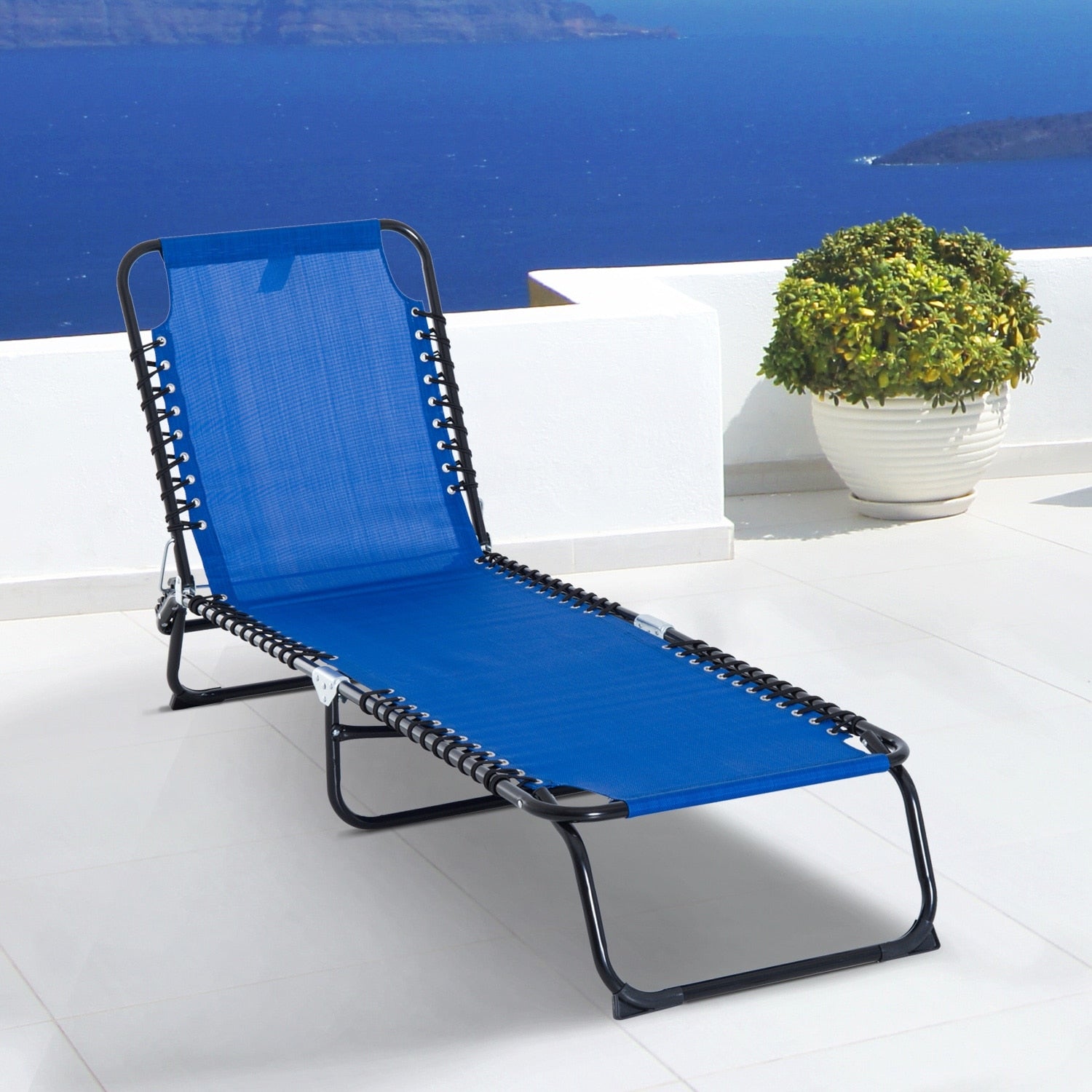 Outsunny 3 Position Portable Reclining Beach Chaise Lounge Folding Chair Outdoor Patio Light Blue