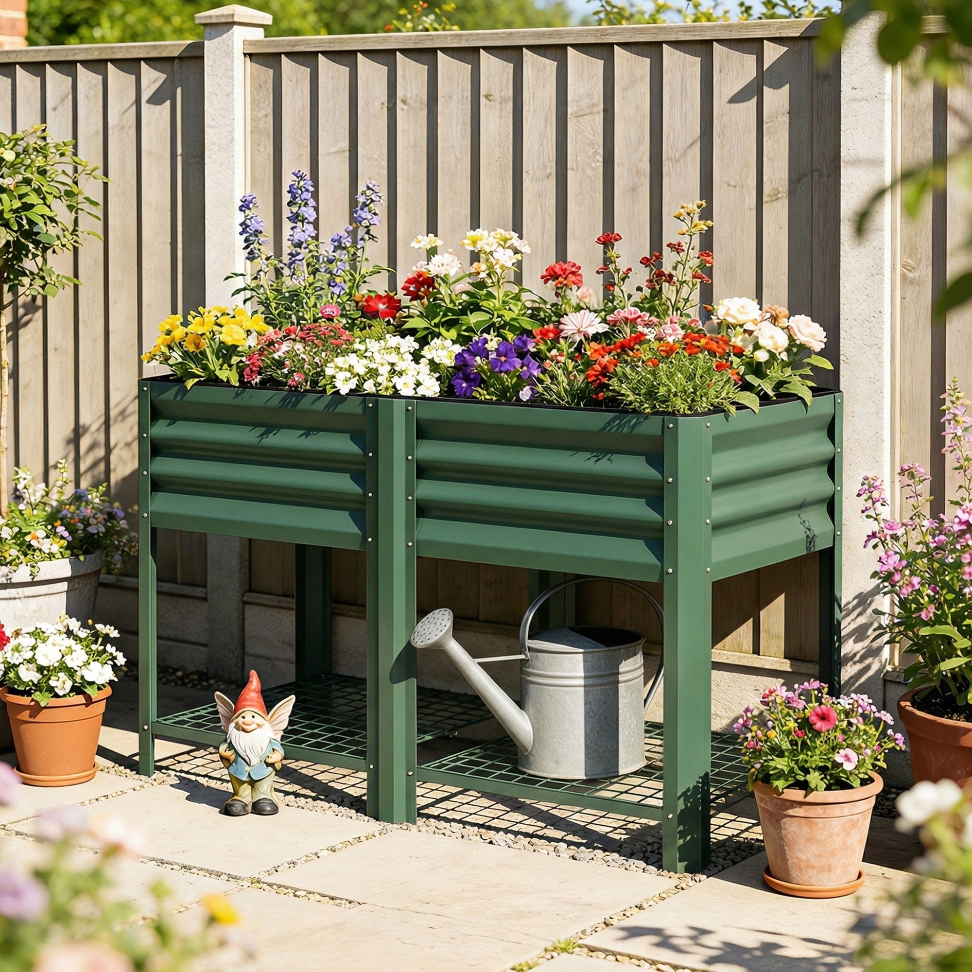 Outsunny Galvanized Steel Raised Garden Bed With Storage Shelf And Bed Liner Elevated Planter Box With Legs