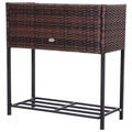 Outsunny Indoor Outdoor Rattan Flower Planter Box With Tool Storage Rack