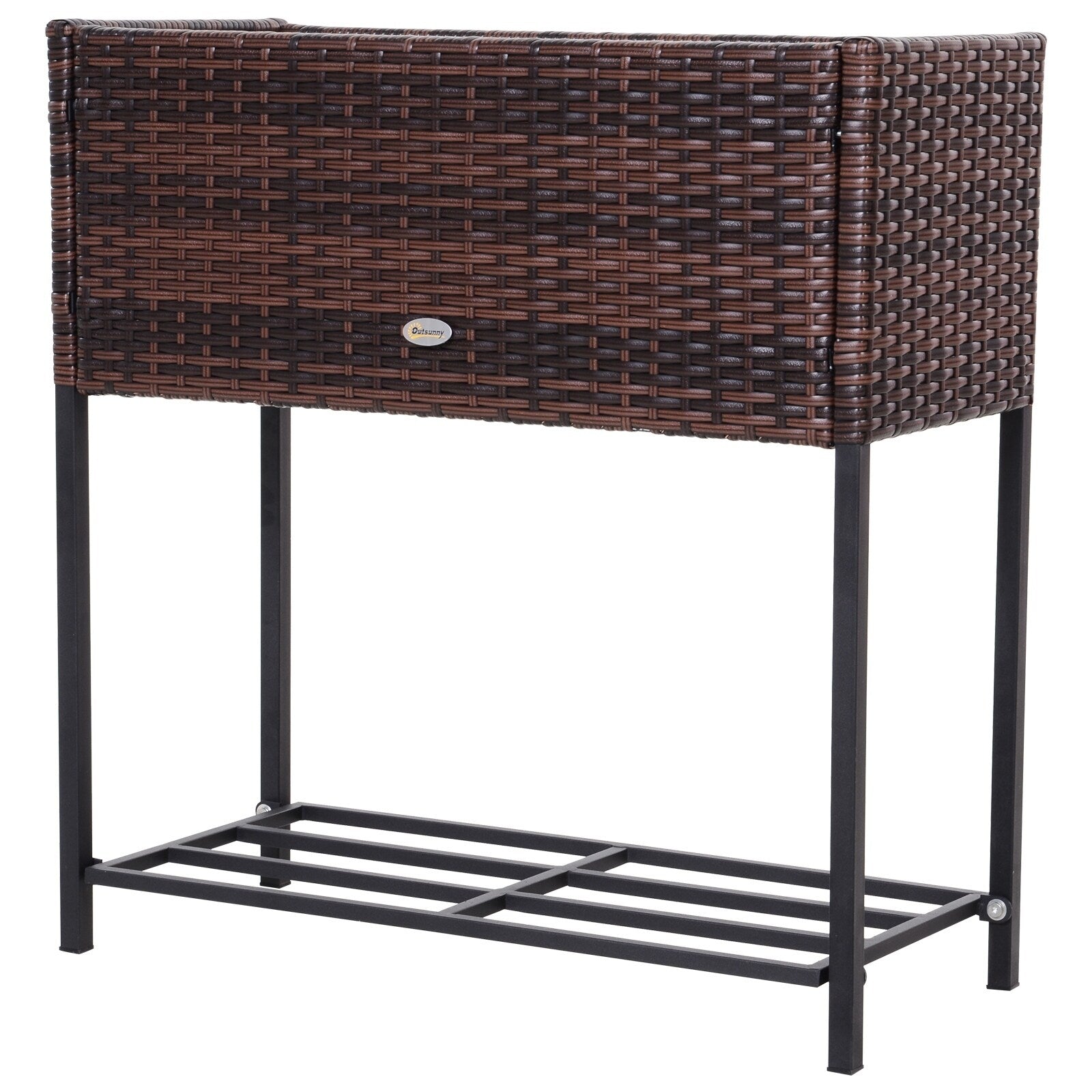 Outsunny Indoor Outdoor Rattan Flower Planter Box With Tool Storage Rack
