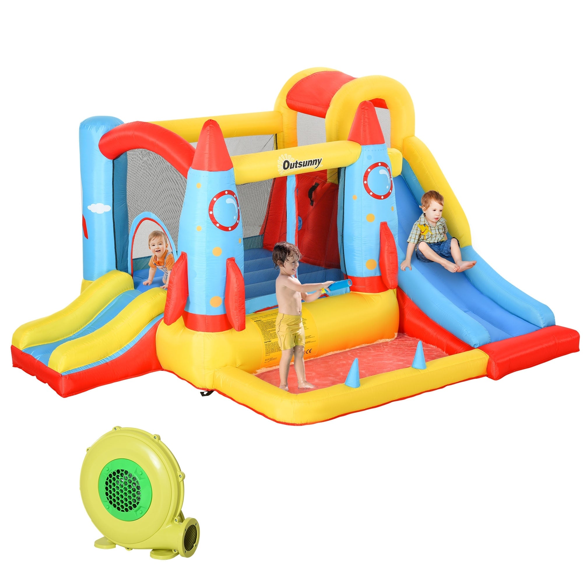 Outsunny Kids Inflatable Water Slide 4 In 1 Bounce House Jumping Castle With 2 Slides Climbing Wall Water Pool Area