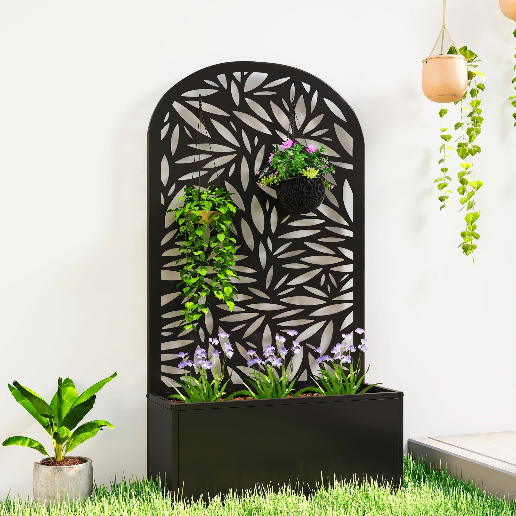 Outsunny Metal Raised Garden Bed With Trellis For Climbing Plants Freestanding Or Wall Mounted Flower Bed