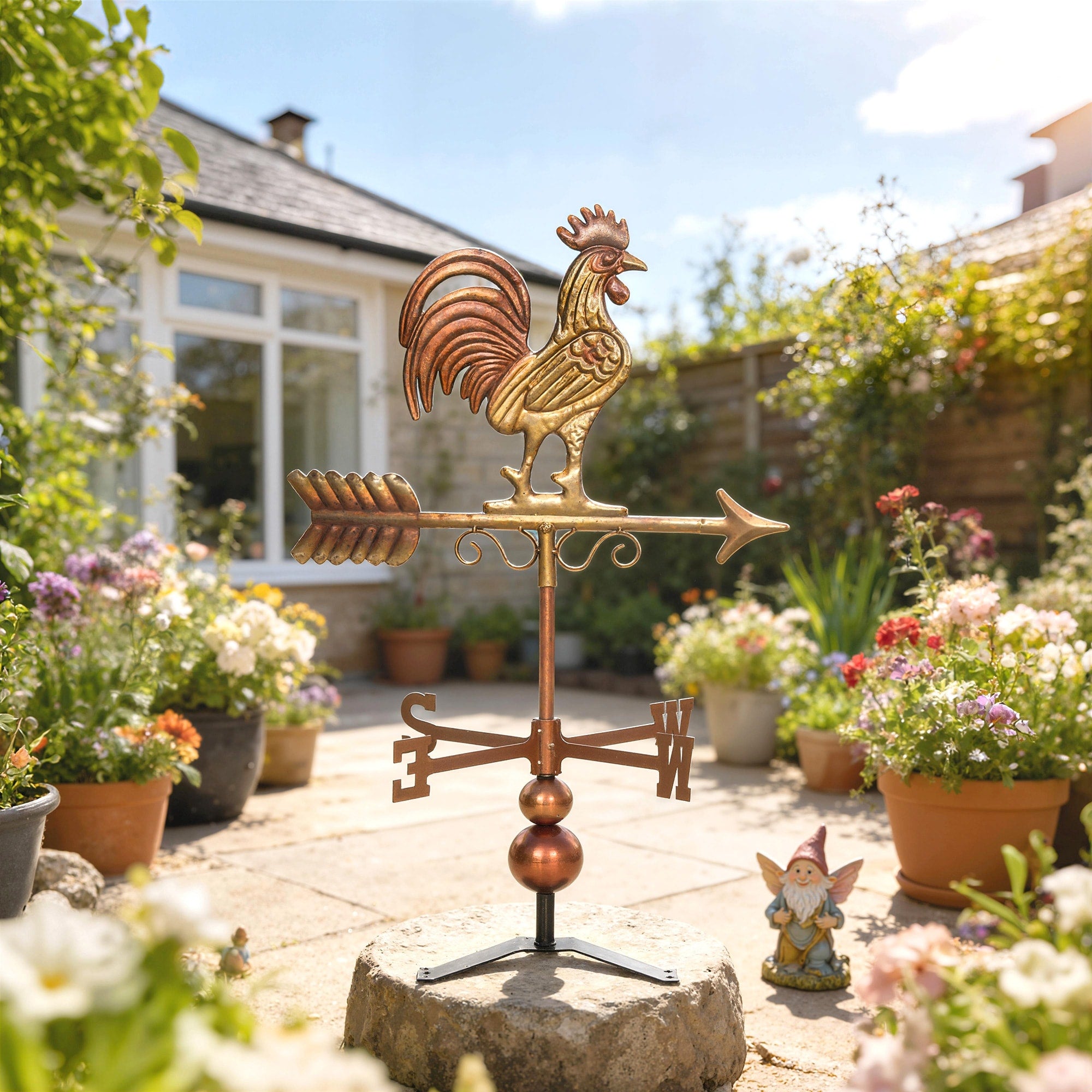 Outsunny Metal Rooster Weathervane Roof Mount Wind Direction Indicator Outdoor Weather Vanes