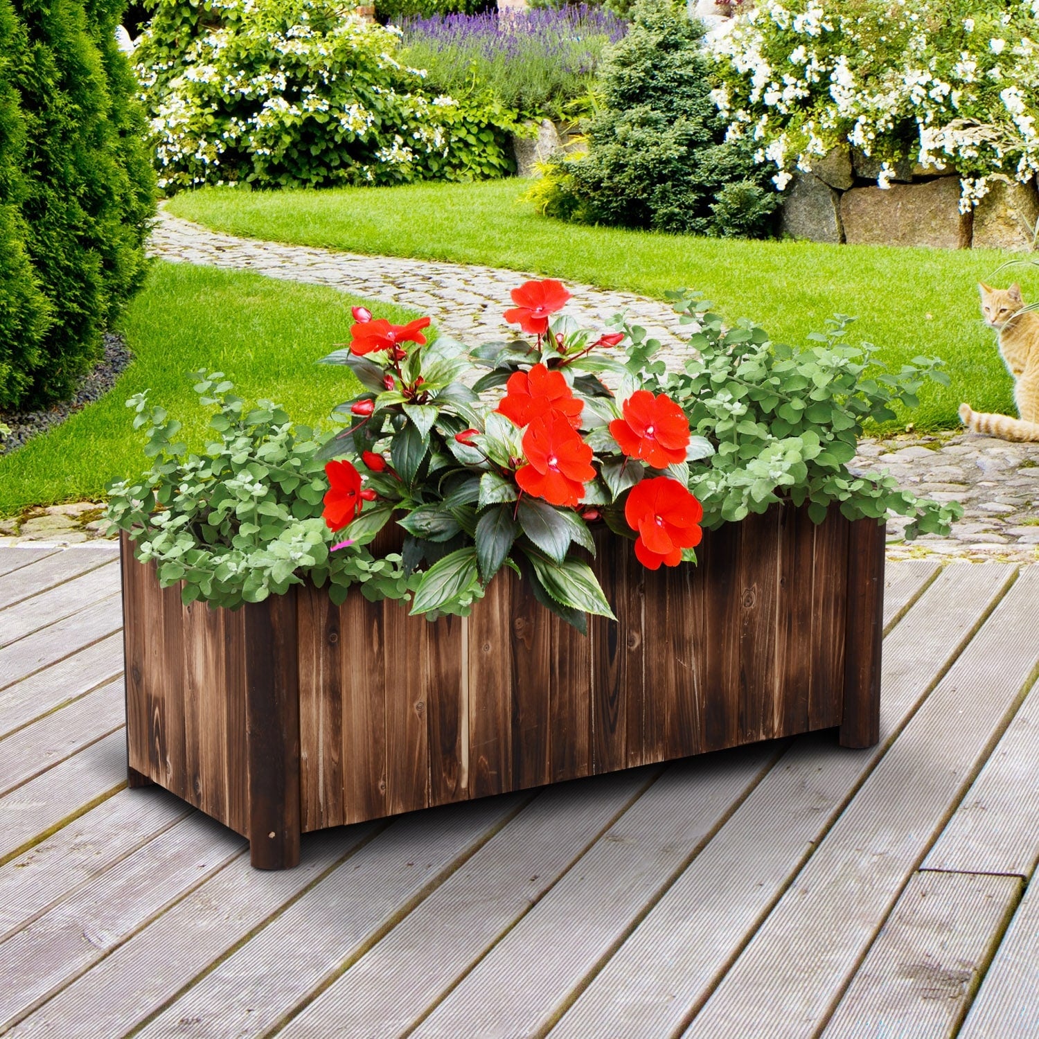 Outsunny 48 In. 20 In. X 20 In. Wooden Raised Garden Box Planter