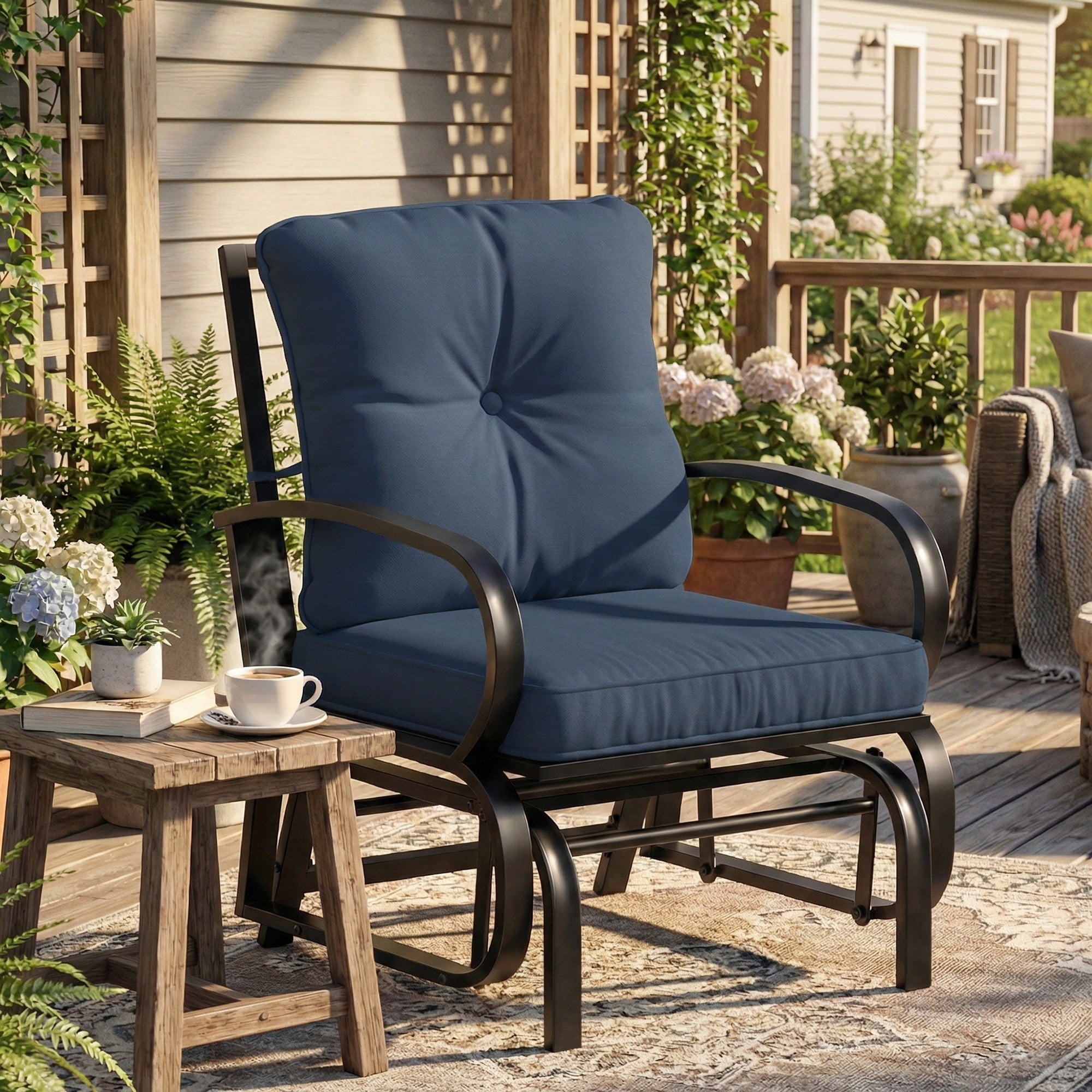 Outsunny Outdoor Glider Chair Patio Glider With Cushions Steel Frame Curved Armrests Single Rocking Chair For Yard Porch
