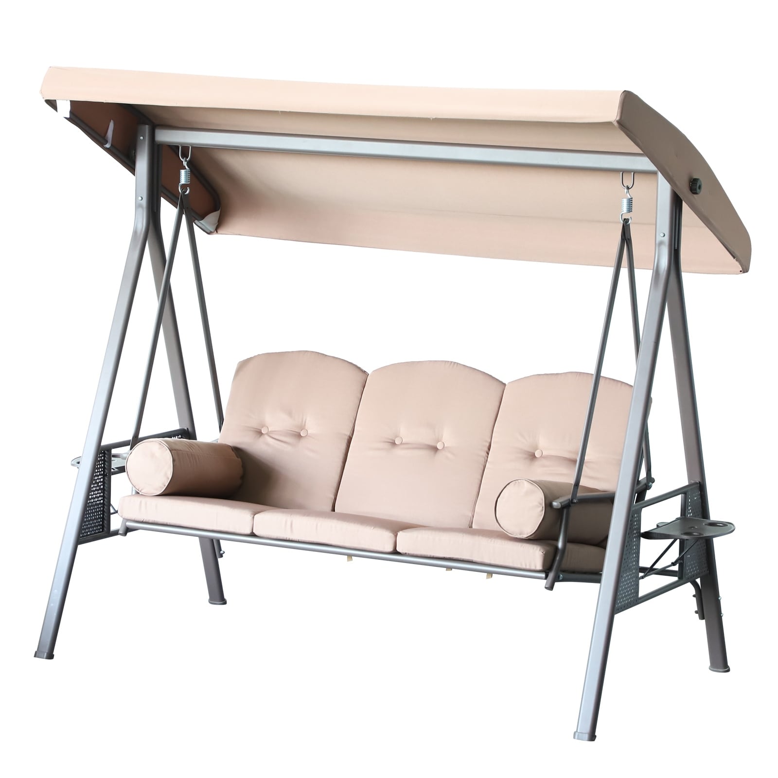 Outsunny Steel Framed Canopy 3 Seat Outdoor Cushioned Bench Swing