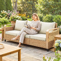 Outsunny Outdoor Patio Couch With Wide And Deep Seat 3 Seater Wicker Outdoor Sofa With Wide Metal Armrests