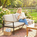 Outsunny Outdoor Patio Couch 3 Seater Outdoor Sofa With Wood Effect Armrests And Wicker Backrest