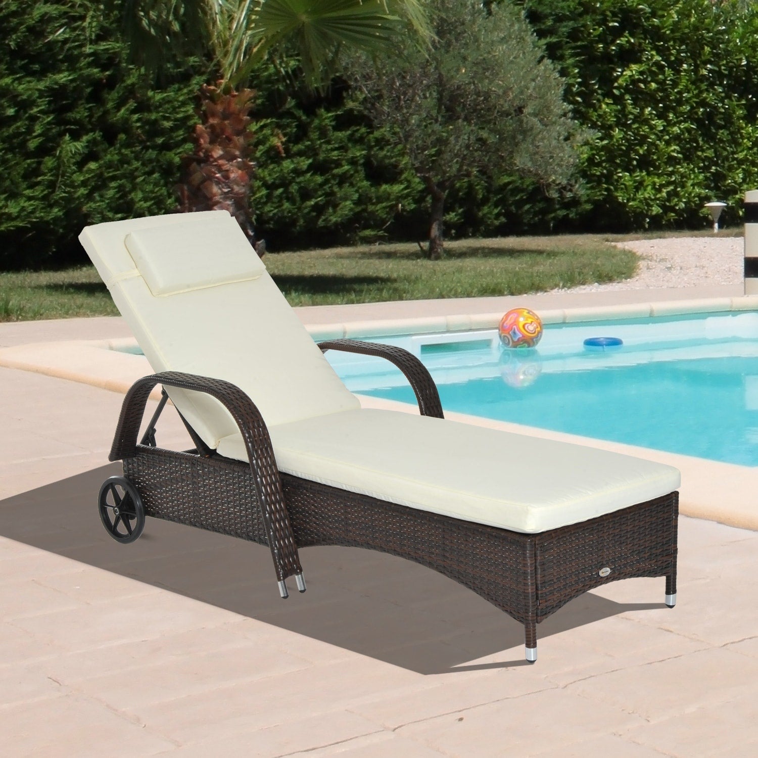 Outsunny Outdoor Rattan Wicker Poolside Chaise Lounge Chair With Adjustable Backrest Mixed Brown