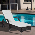 Outsunny Outdoor Rattan Wicker Poolside Chaise Lounge Chair With Adjustable Backrest Dark Coffee