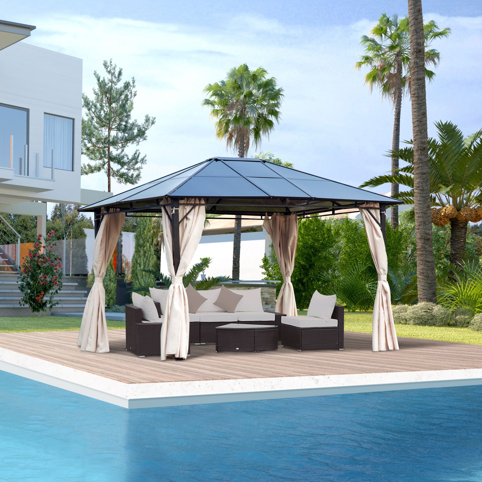 Outsunny Outdoor Hardtop Steel Gazebo With Removable Curtains
