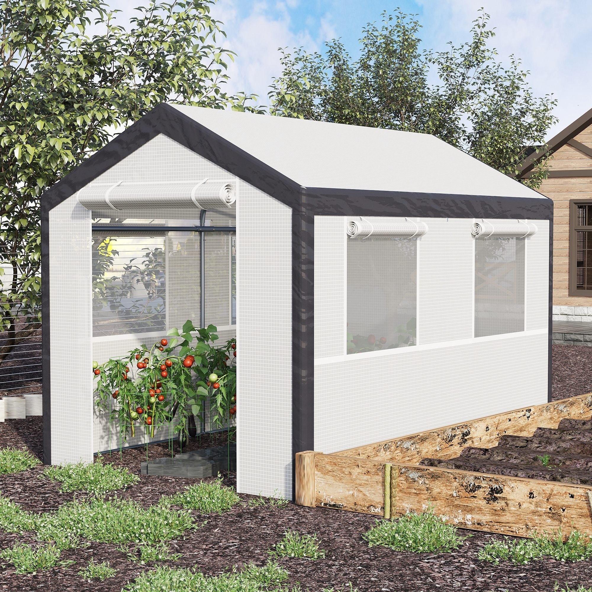 Outsunny Walk In Garden Greenhouse Fully Enclosed With Extra Thick Steel Tubing 4 Windows 2 Zippered Doors