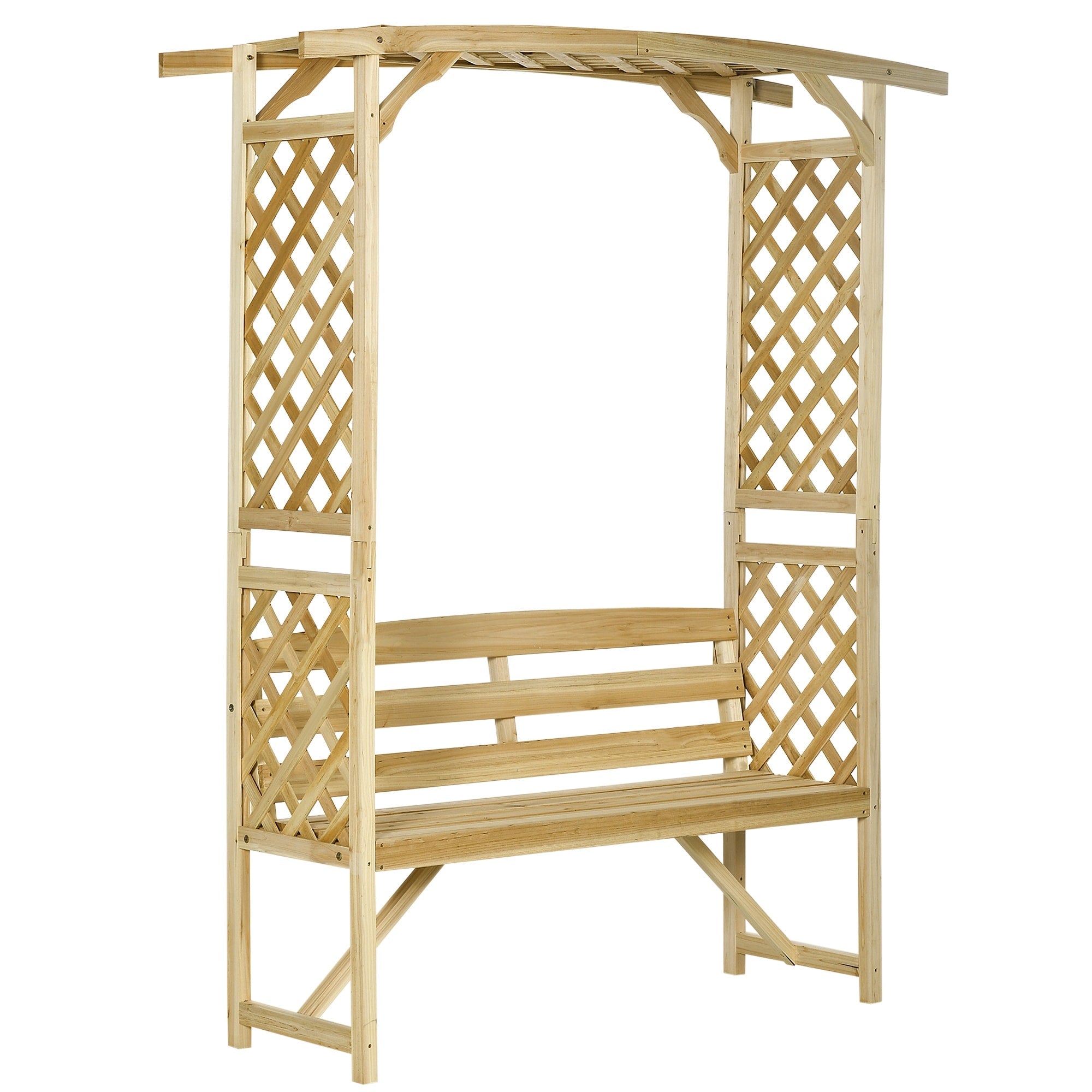 Outsunny Patio Garden Bench Arbor Arch With Pergola And 2 Trellises 3 Seat Outdoor Bench For Grape Vines Climbing Plants