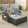 Outsunny Patio Rattan Daybed Wicker Outdoor Daybed With Storage Ottoman Loveseat Sofa With Adjustable Backrest