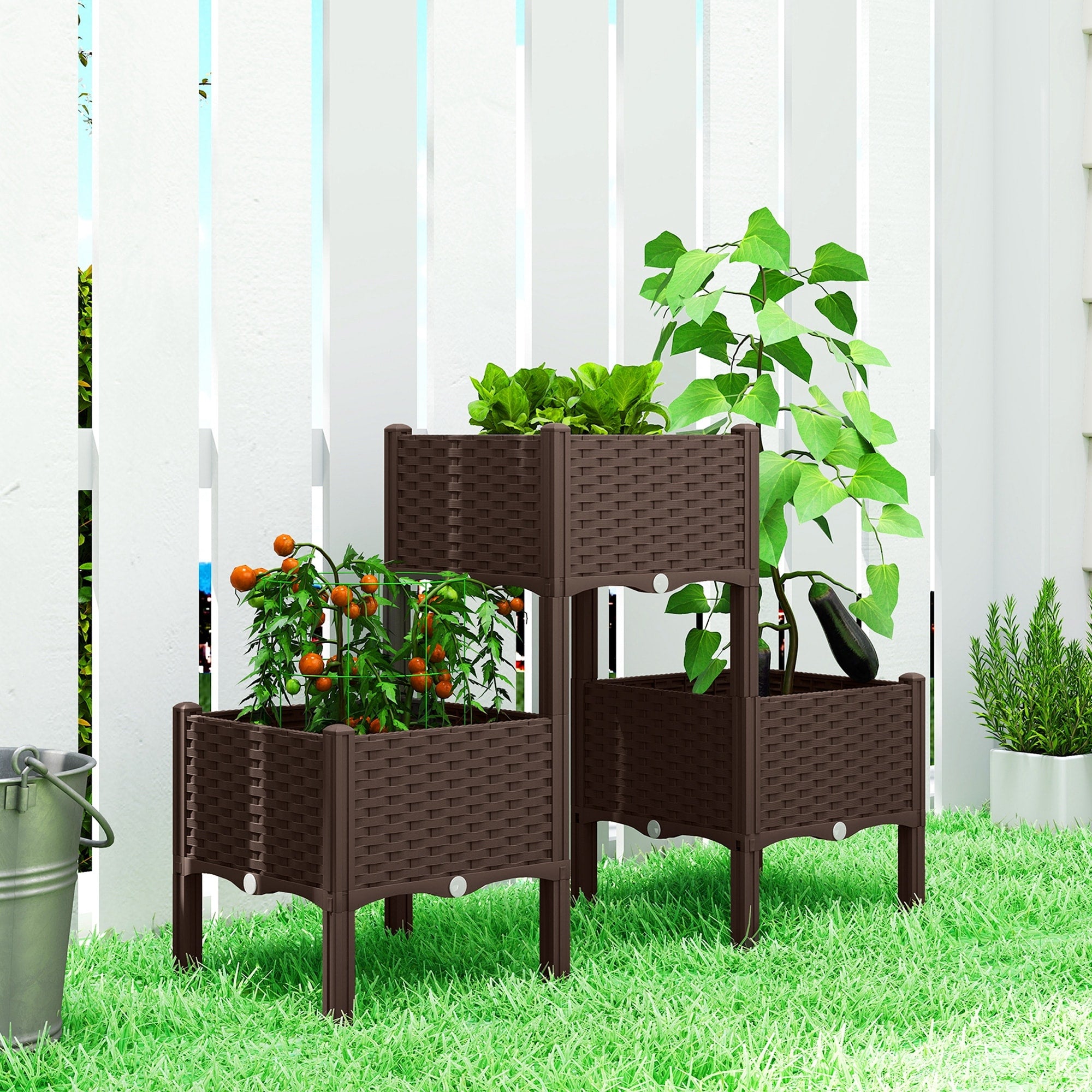 Outsunny Plastic Raised Garden Bed With Legs Self Watering Elevated Planter Boxes With Drainage Holes And Plugs