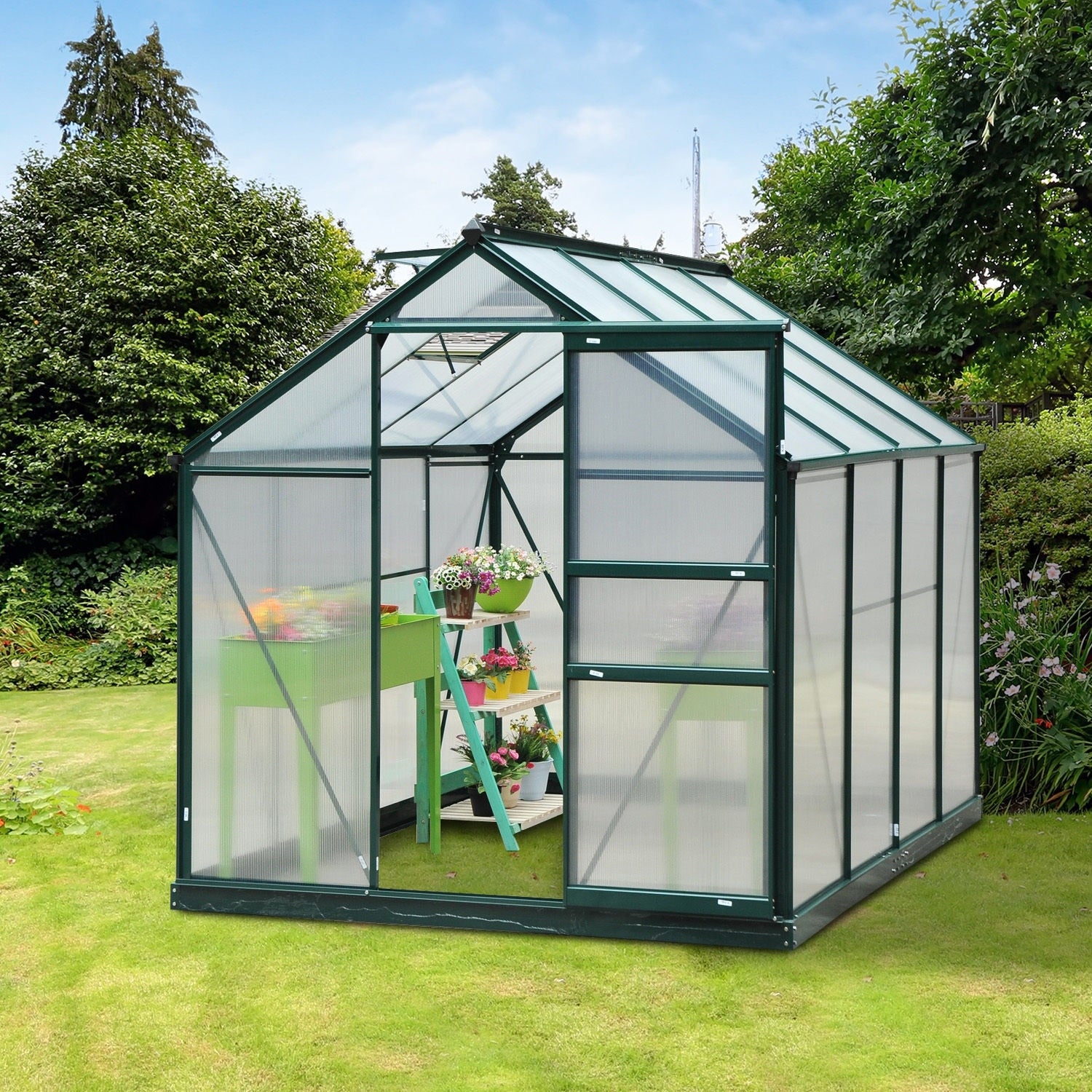 Outsunny 6 X 8 X 7 Polycarbonate Portable Walk In Garden Greenhouse