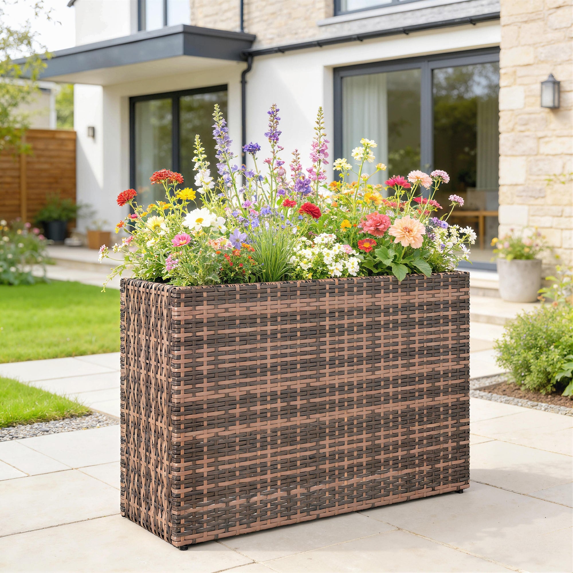 Outsunny Raised Garden Bed With Adjustable Foot Pads For Patio Balcony Pe Rattan Wicker Planter