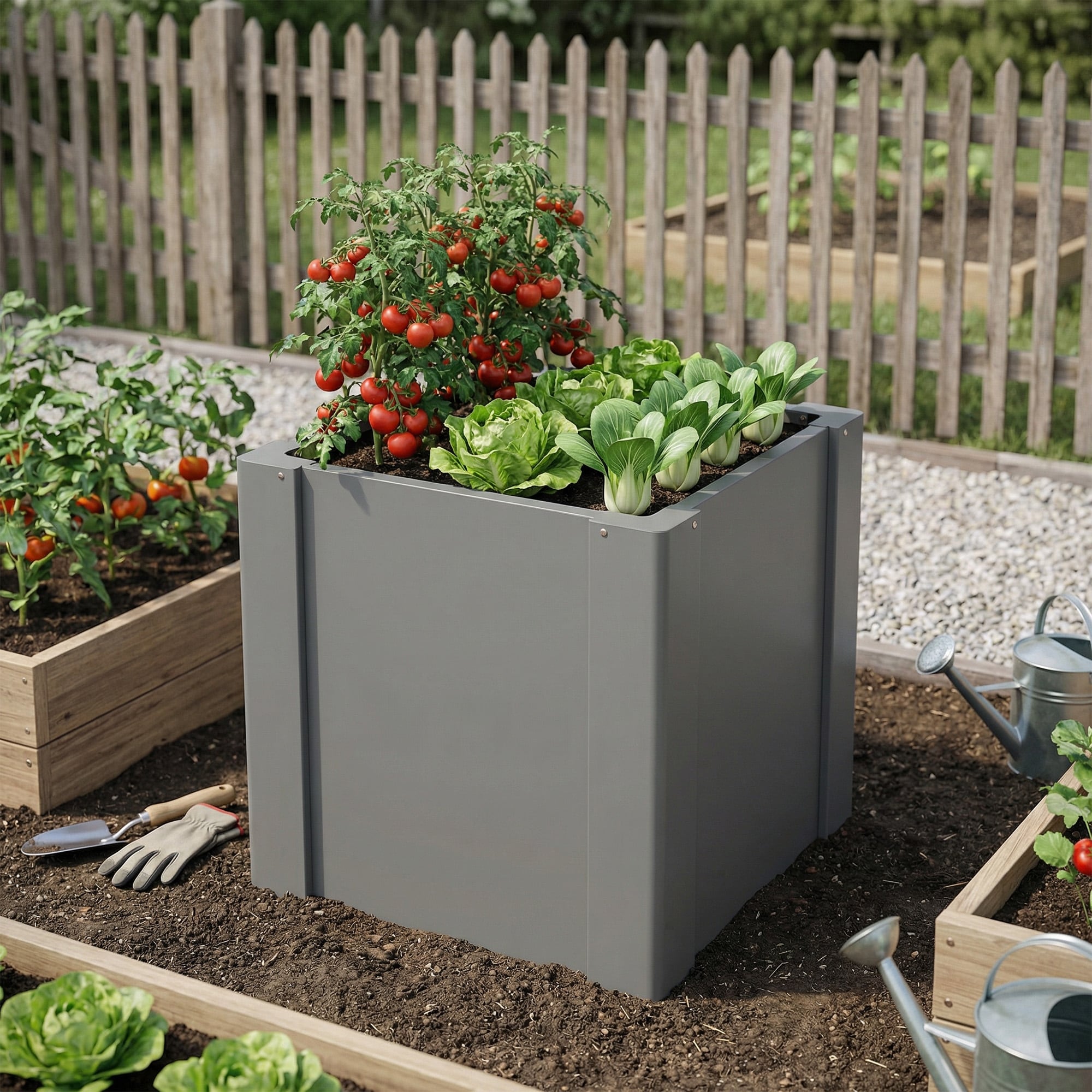 Outsunny Raised Garden Bed Galvanized Planter Box Outdoor With Gloves For Gardening Vegetables Flower Herb